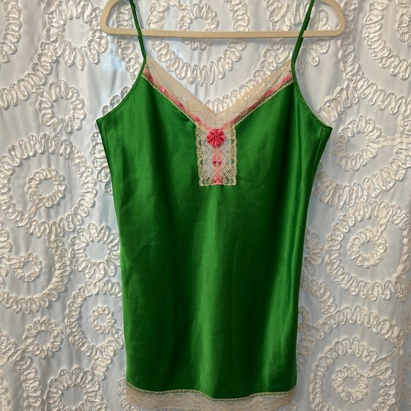 Betsey Johnson Intimates Vintage 90βs Green Lace Pink Bows Nightie Slip Dress L - Picture 9 of 16